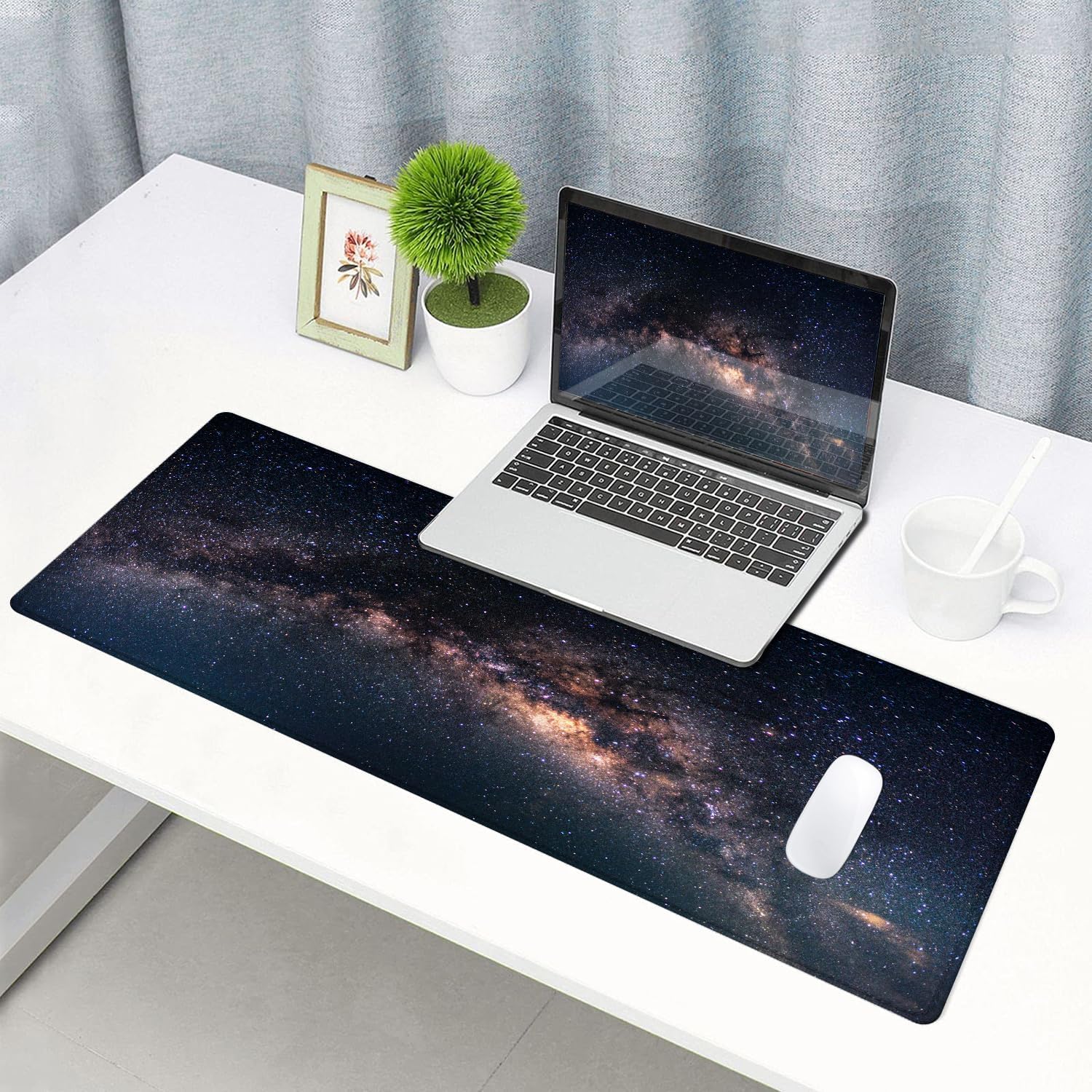 Large Gaming Mouse Pad with Stitched Edges, Galaxy Desk Mat, Extended XL Keyboard Pad, Non-Slip Rubber Base Desk Pad for Keyboard and Mouse, 31.5X11.8 inch - Image 6