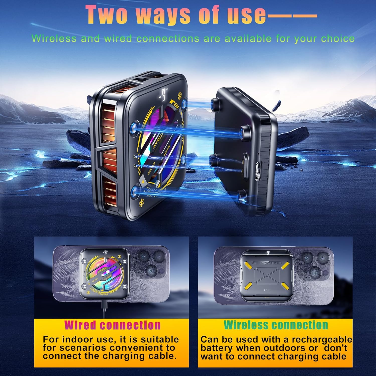 Magnetic Phone Cooler with Battery,Rechargeable Wireless Cooling Fan for iPhone/iPad,Phone Cooling Case Radiator Heatsink with RGB LED for iPhone MagSafe Series/Samsung/Android - Image 6