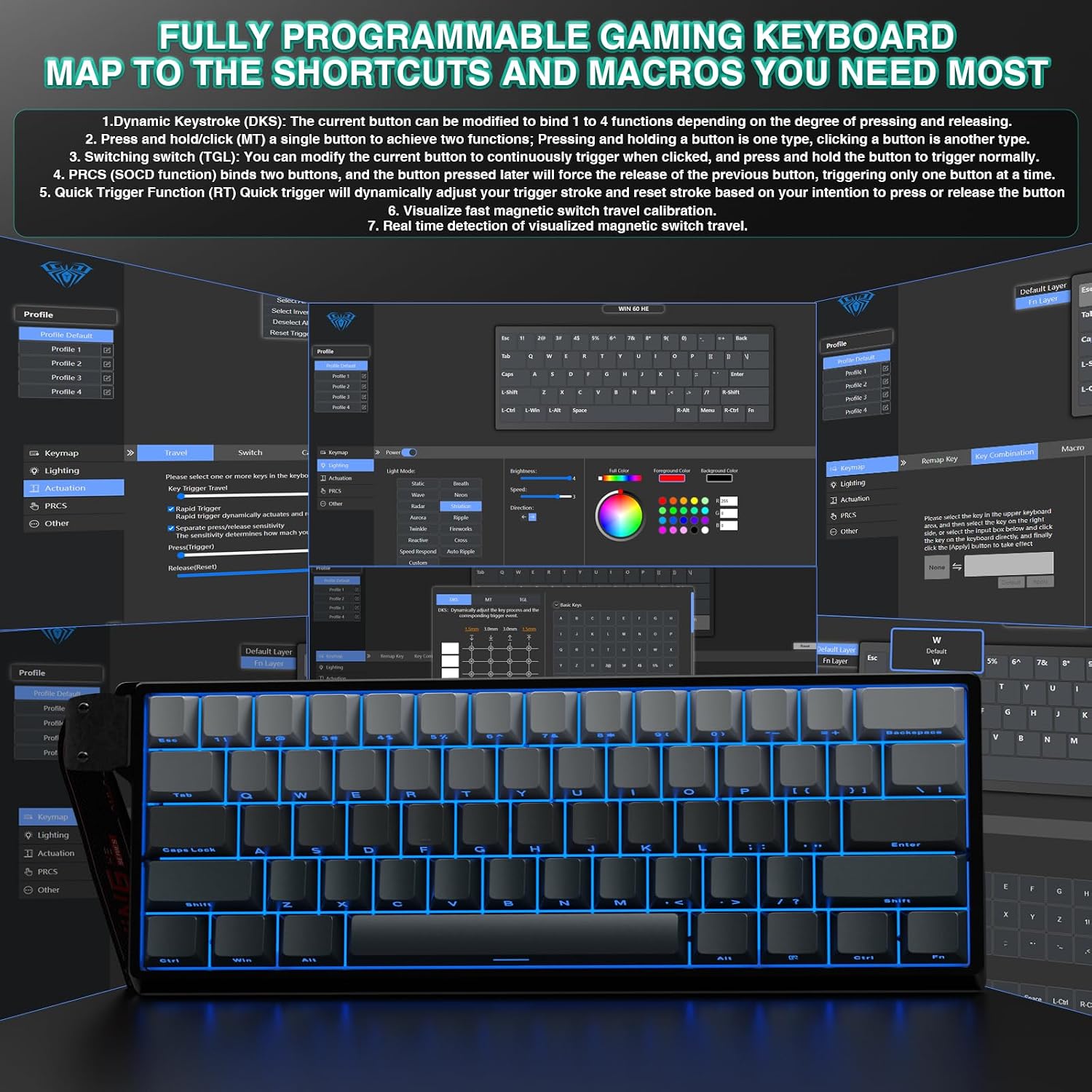 Aula WIN60 HE - 60% Mechanical Gaming Keyboard Wired, Hall Effect Magnetic Switch Hot Swappable,8000 Hz Polling Rate, RGB Keyboard 60 Percent Compact Design for PC (Gradient Gray) - Image 7