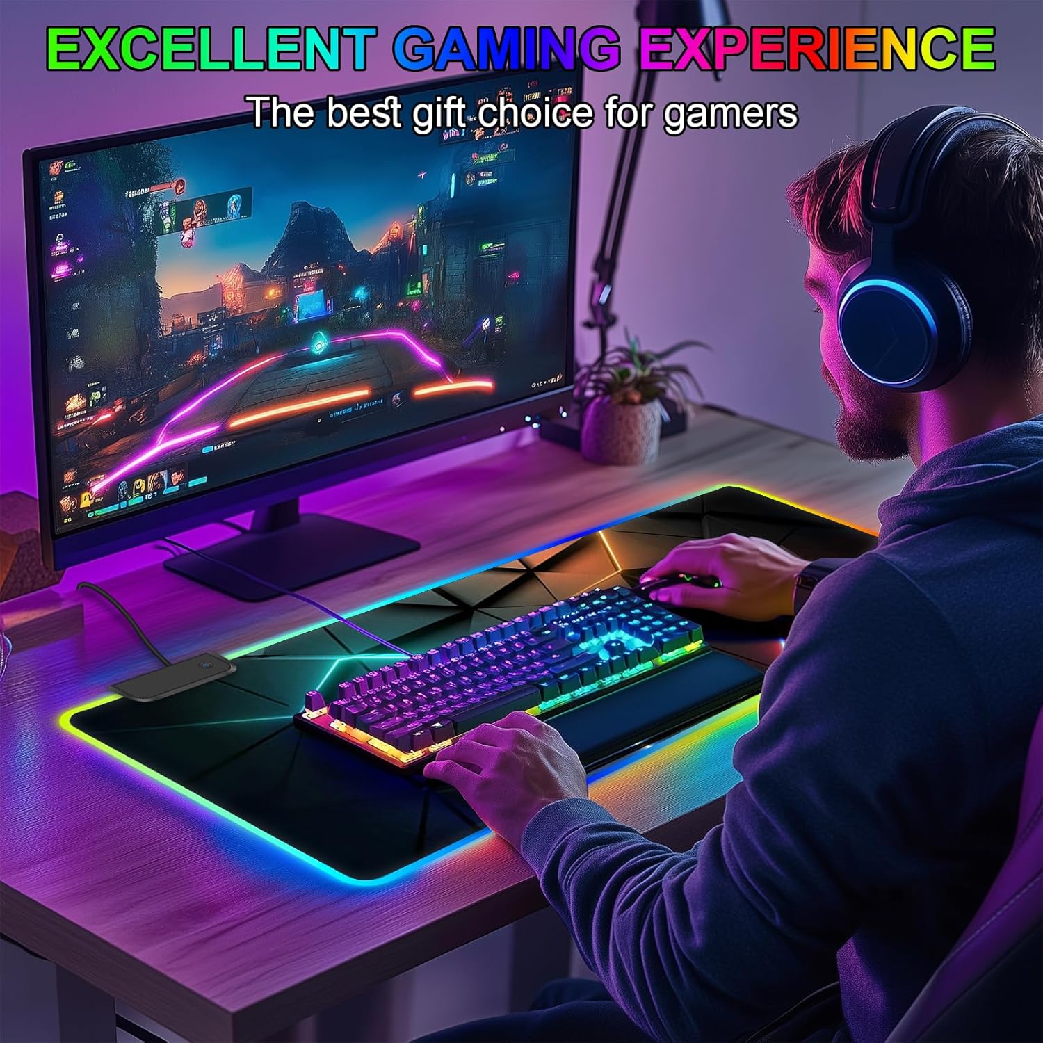 RGB Mouse Pad Desk Pad, Large Gaming Mousepad with LED Light 13 Light Modes Touch Control Extended Soft Computer Keyboard Mat Pad, Desk Mat with Non-Slip Rubber Base for MacBook & Laptop(31.5X11.8) - Image 7