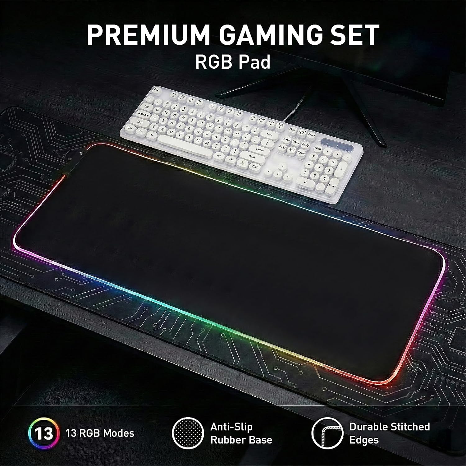 RGB Gaming Mouse Pad, 31.5 × 11.8 Inch Large Mouse pad for Desk, 13 Light Modes, Non-Slip Rubber Base, Waterproof, for PC Laptop Office Gaming Use - Image 2
