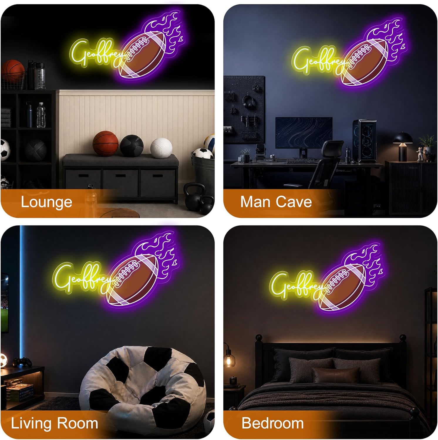 Custom American Football Neon Sign with Name, Personalized Football LED Sign for Boys Bedroom, Sports Room Decor, Game Room, Dorm, Man Cave, Club, USB Powered Acrylic Wall Decor (American Football 1) - Image 5
