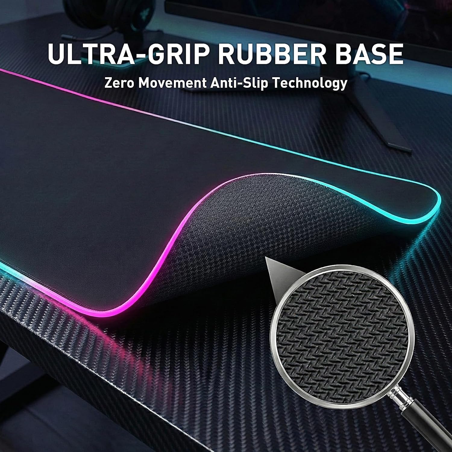 RGB Gaming Mouse Pad, 31.5 × 11.8 Inch Large Mouse pad for Desk, 13 Light Modes, Non-Slip Rubber Base, Waterproof, for PC Laptop Office Gaming Use - Image 7