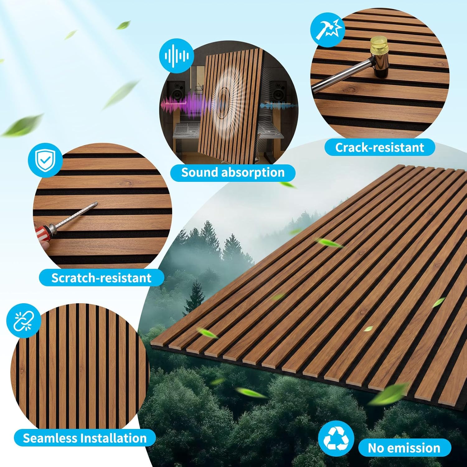 Art3d 4-Pack 47x23.6 Inch Acoustic Panels with Wood Slat Design - Soundproof Wall Panel for Office, Gaming Room & Studio, Ideal for Streamers, Home Workers & Recent Movers, Walnut - Image 3