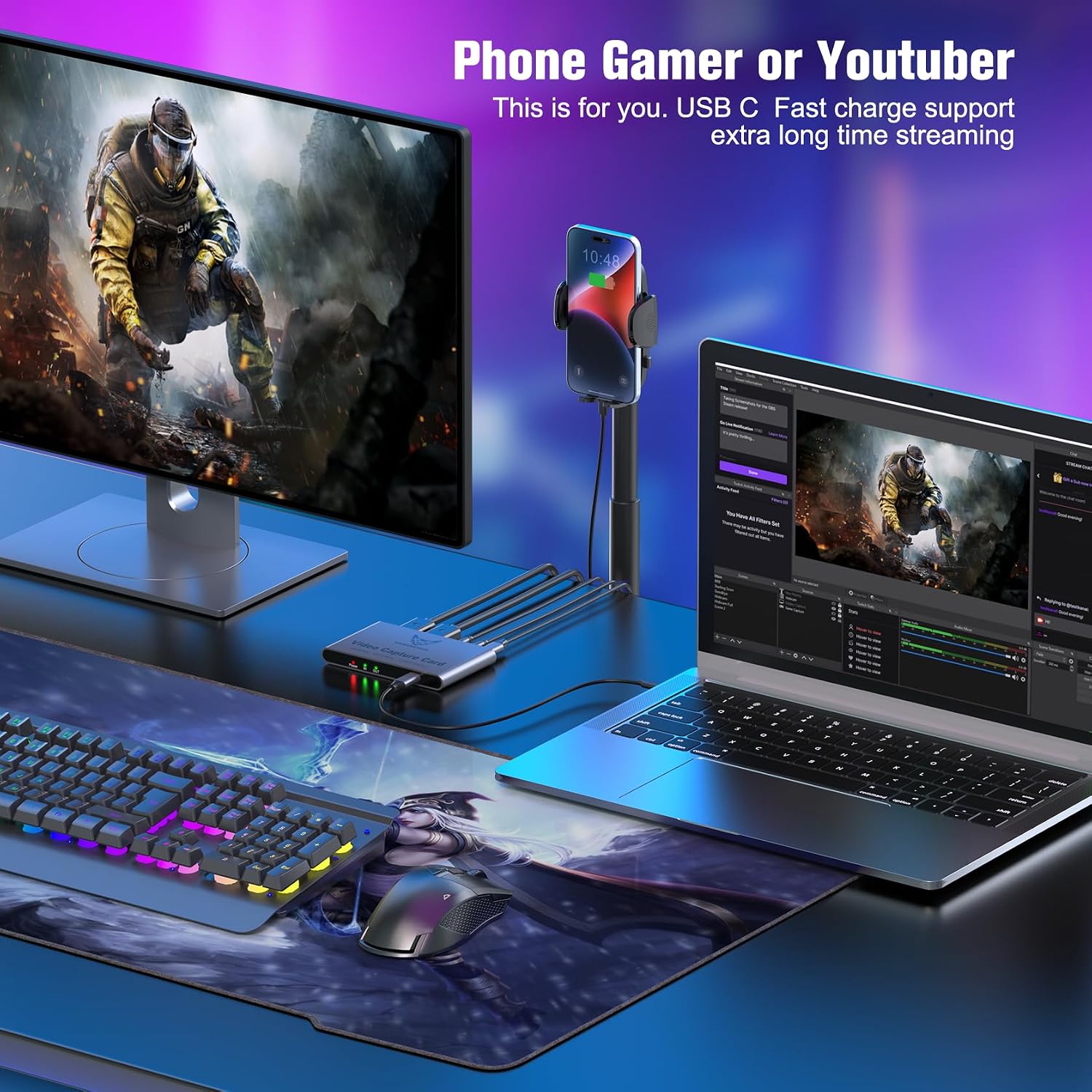 4K 60Hz Capture Card, 1080P 240Hz Gaming Video Capture Card with HDR VRR Passthrough, USB 3.2 Type-C Lag-Free Recorder for PS5, Xbox Series X/S, Nintendo Switch, PC, OBS, Twitch - Image 8