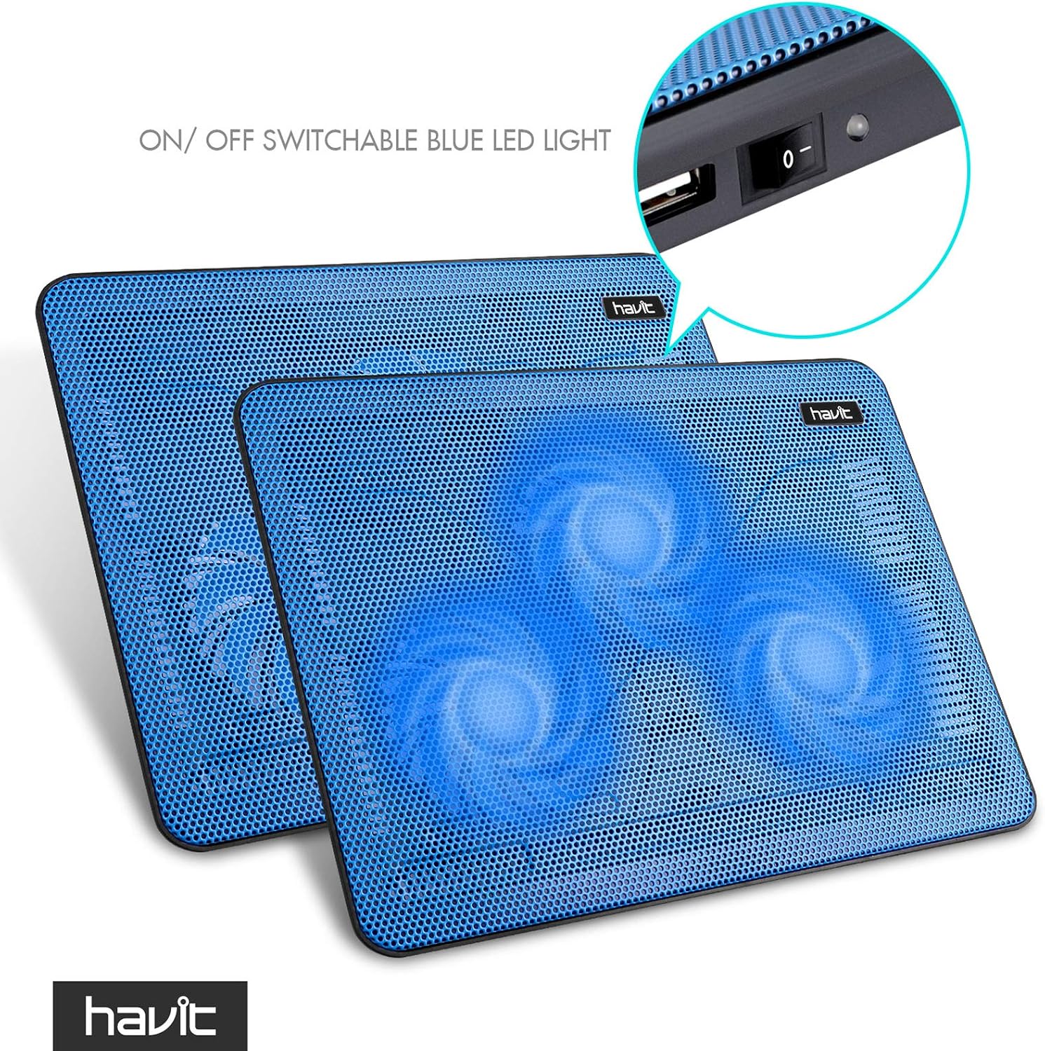 Havit HV-F2056 15.6-17 Inch Laptop Cooler Cooling Pad - Slim Portable USB Powered (3 Fans) (Blue) - Image 3