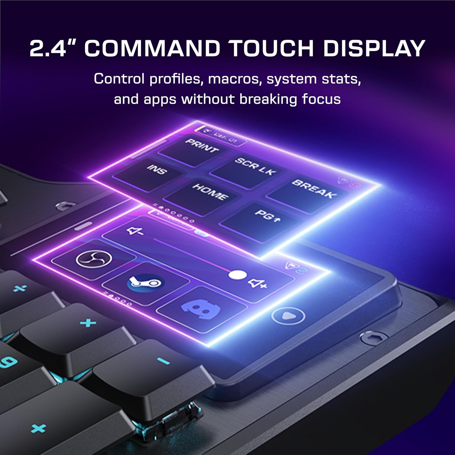 Turtle Beach Command Series KB5 Full-Sized Mechanical Gaming Keyboard with 2.4” Touchscreen, Titan Low-Profile Switches, 8K Polling, RGB Lighting, Double Shot PBT Keycaps - Image 2
