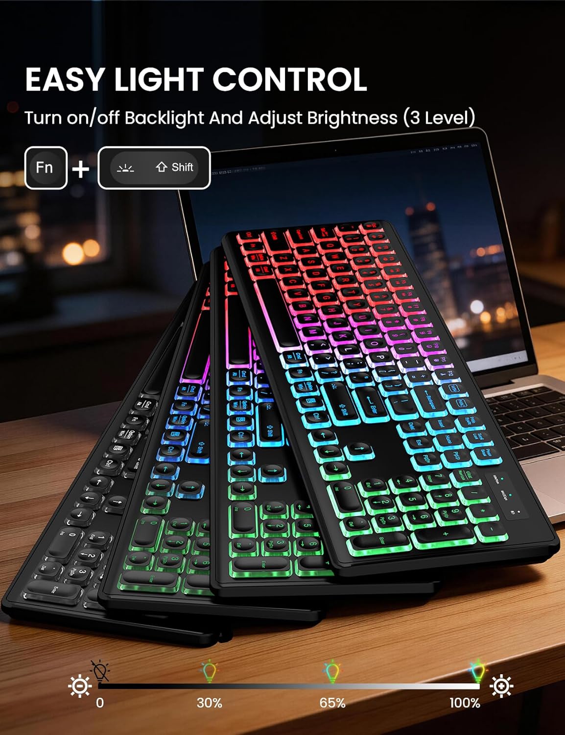 Wireless Keyboard and Mouse Combo, RGB Backlit, Rechargeable & Light Up Letters, Full-Size, Soft Typing, Sleep Mode, 2.4GHz Quiet Keyboard Set for Mac, Windows, Laptop, PC, Trueque KM42Pro (Black) - Image 2