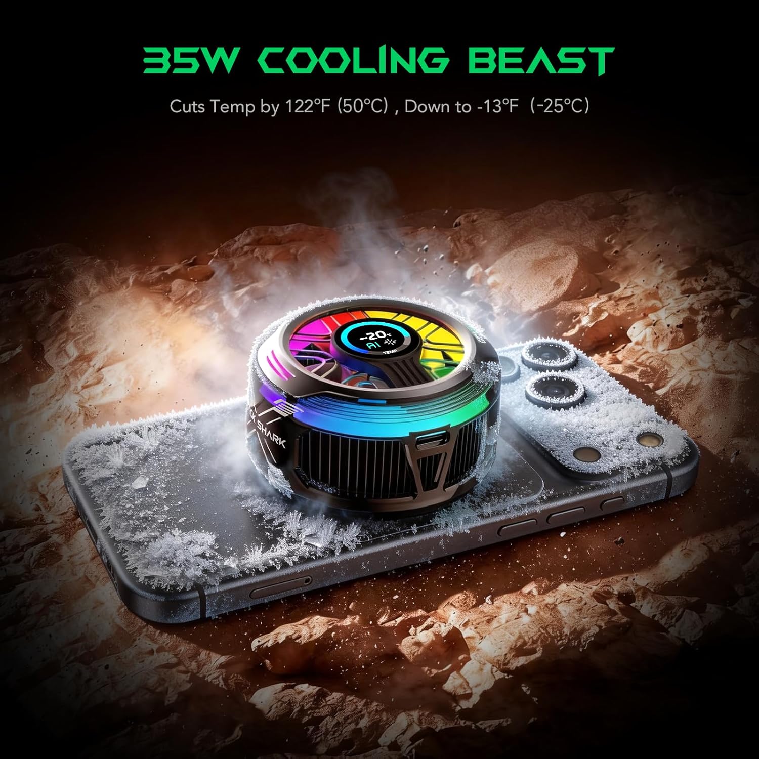 Black Shark Magnetic Phone Cooler 6 Pro – Smart Display, Magnetic Ring Plate, Addressable RGB LEDs, App-Controlled Cooling Fan for iPhone MagSafe, Android & iPad – Gaming, Streaming & Photography - Image 3