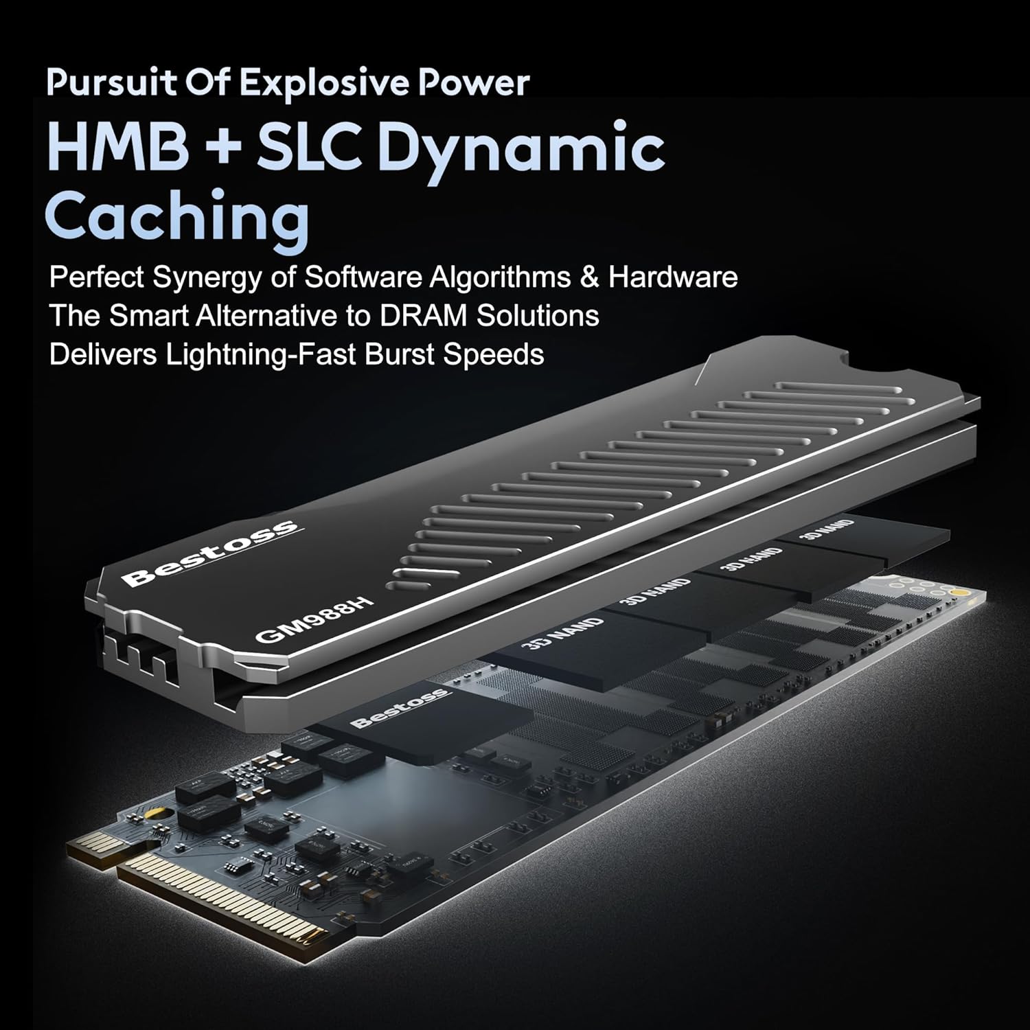 Bestoss 1TB PCIe 4.0 NVMe M.2 2280 SSD with Heatsink, PS5 Storage Expansion up to 7350MB/s, SLC Cache&HMB, PS5 Memory Expansion Tailored for Gamers, Editors&AI Creators Demanding Blazing-Fast Speed - Image 3