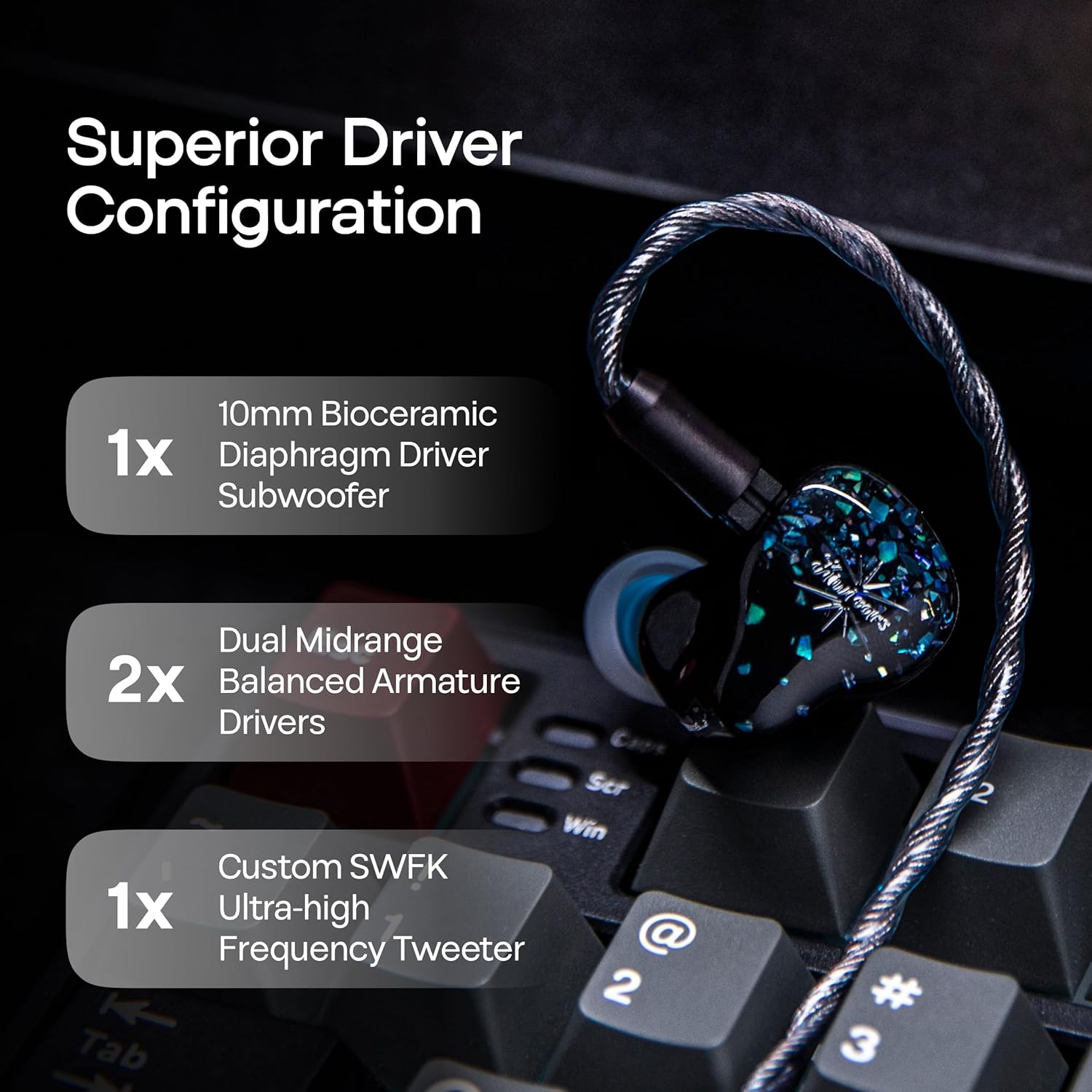 Linsoul Kiwi Ears Astral 1DD+6BA Hybrid in Ear Monitor, Wired Earbuds, HiFi Studio Recording &Mixing Earphone, Portable Gaming IEMs for Professional Music Engineers Audiophiles (Blue) - Image 3
