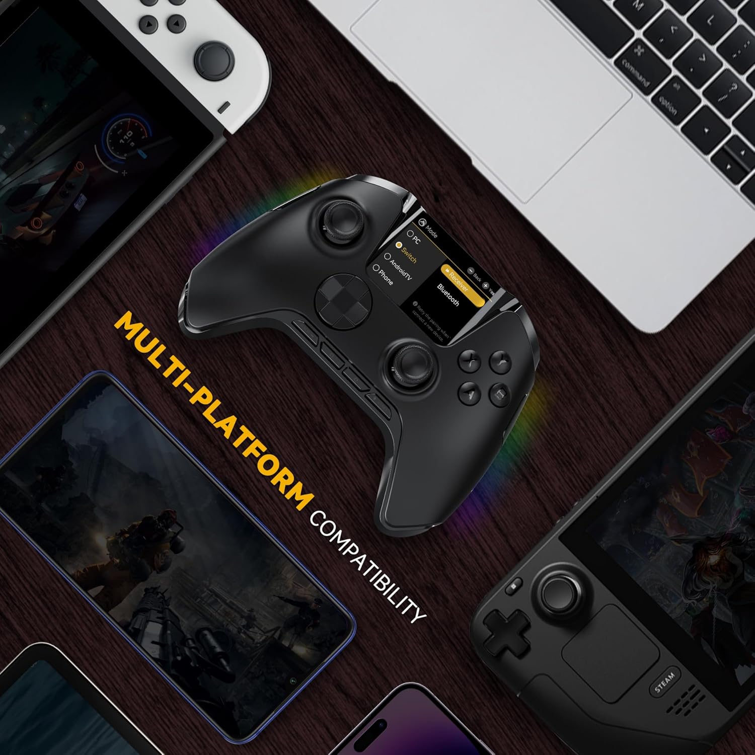 ManbaOne Interactive Screen Wireless Gaming Controller for PC/Switch/Switch 2/iOS/Android,Hall Effect Stick & Trigger,RGB Lighting,Remappable Buttons,1800mAh with Charging Dock (Black) - Image 5