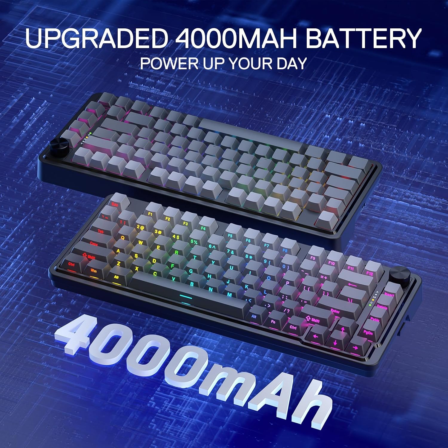 Redragon K673 GB 75% Wireless Gasket RGB Gaming Keyboard, 3-Modes 81 Keys PBT Compact Mechanical Keyboard w/Hot-Swap Socket, Dedicated Knob Control & 5-Layer Noise Dampening, Custom Linear Switch - Image 8