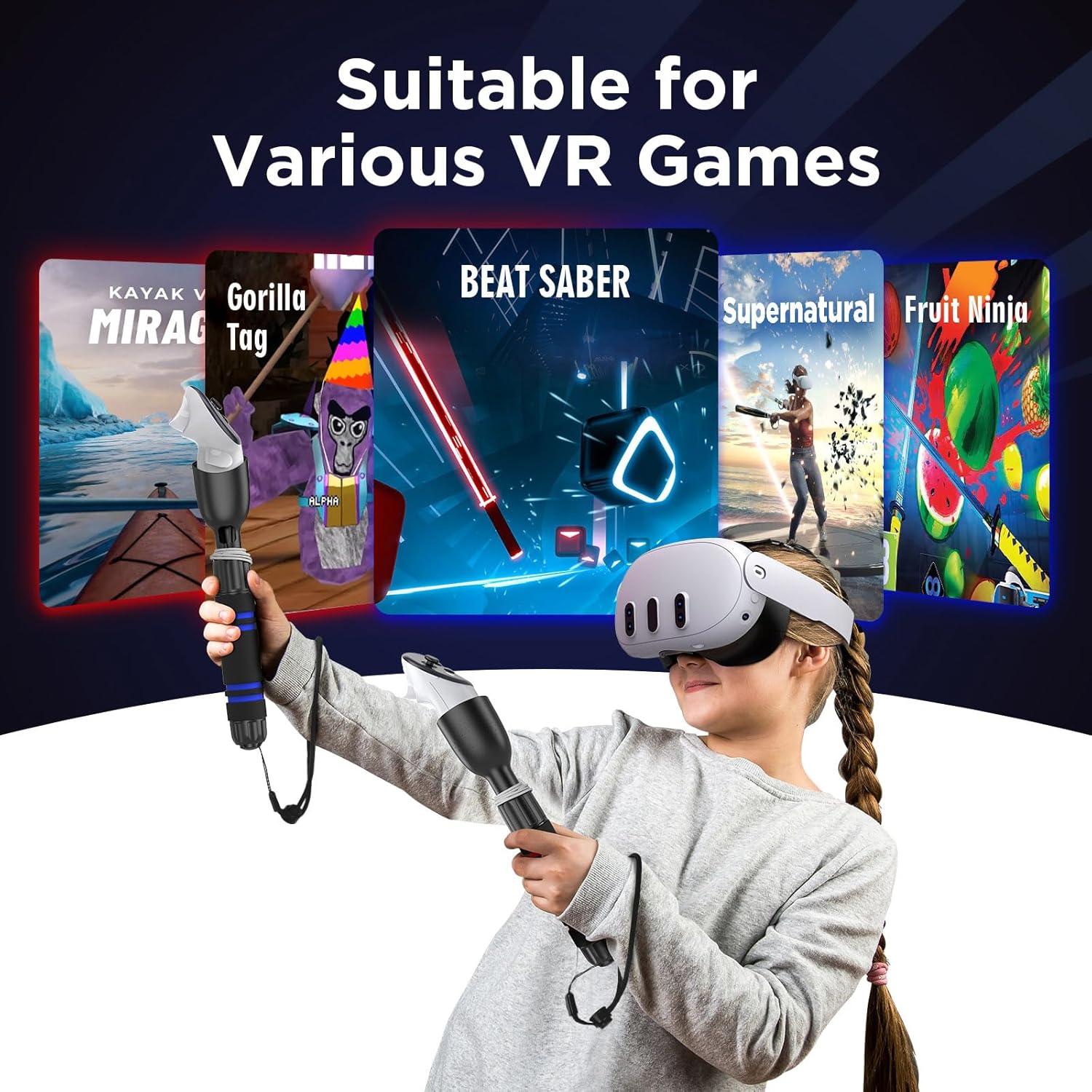 YOGES Gorilla Tag Long Arms Compatible with Meta Quest 3S/ Quest 3/ Oculus Quest 2/ Quest Pro/Rift S Controller, Beat Saber Handle Attachments VR Sticks Dual Extensions Grips for Playing VR Games - Image 6