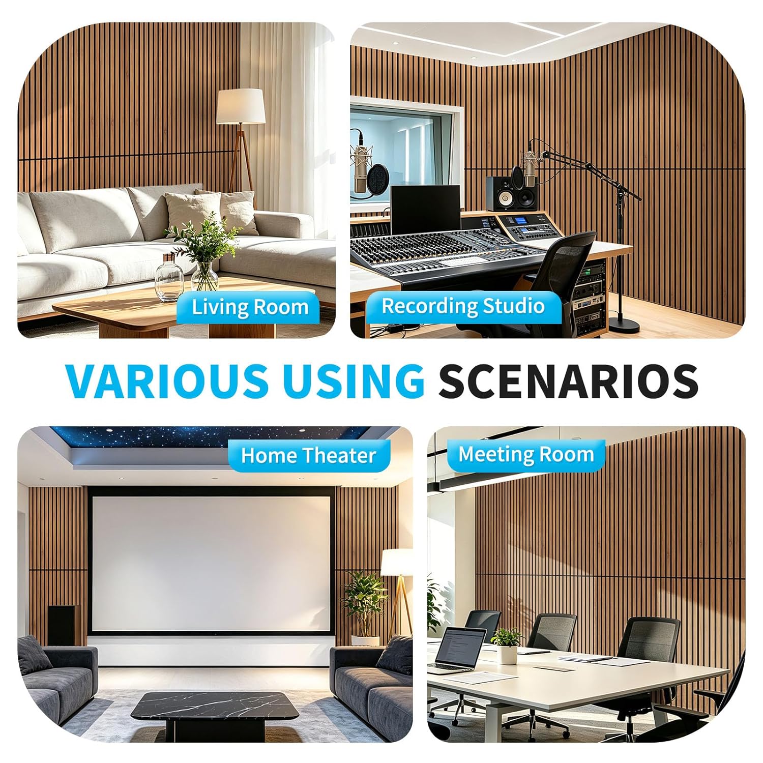 Art3d 4-Pack 47x23.6 Inch Acoustic Panels with Wood Slat Design - Soundproof Wall Panel for Office, Gaming Room & Studio, Ideal for Streamers, Home Workers & Recent Movers, Walnut - Image 7
