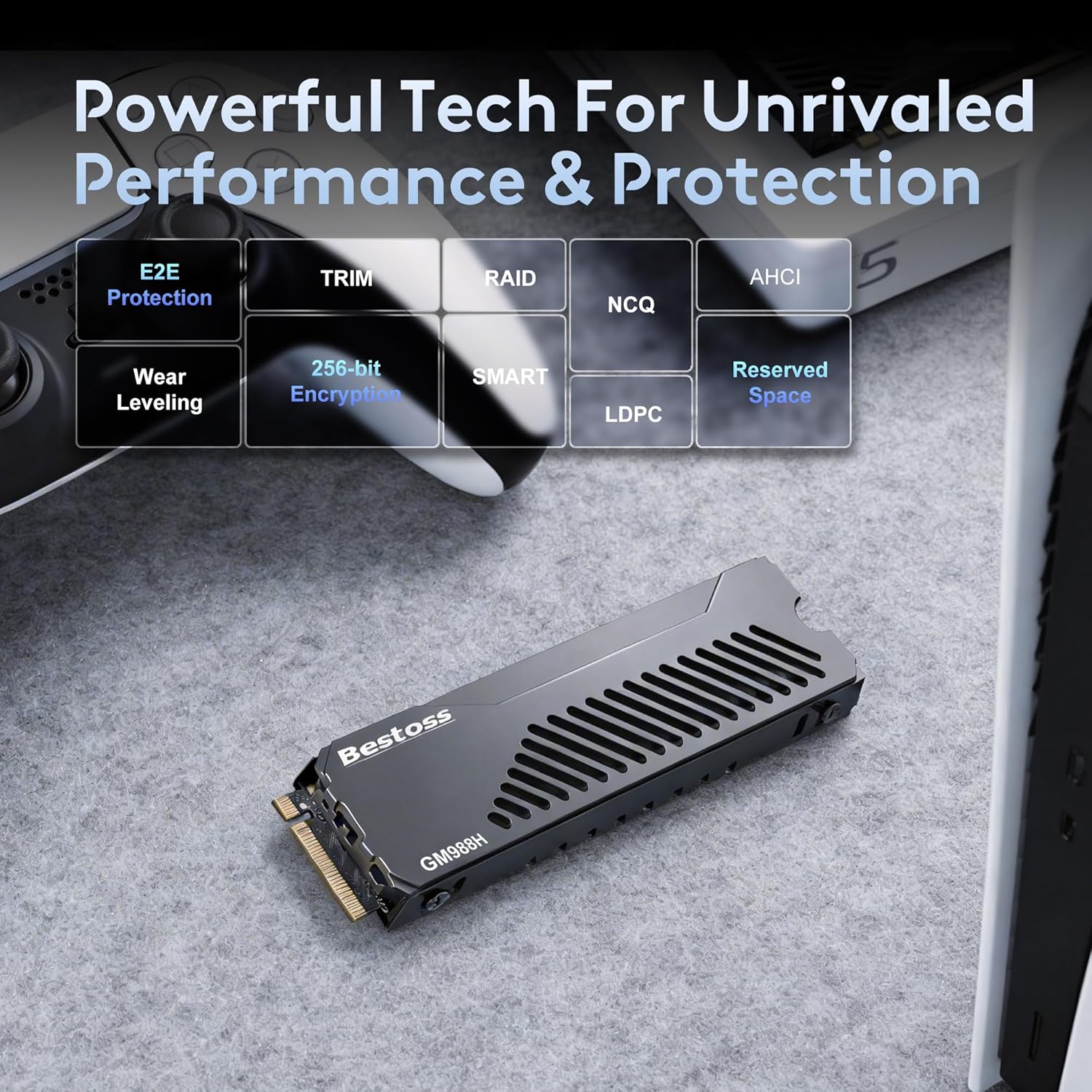 Bestoss 1TB PCIe 4.0 NVMe M.2 2280 SSD with Heatsink, PS5 Storage Expansion up to 7350MB/s, SLC Cache&HMB, PS5 Memory Expansion Tailored for Gamers, Editors&AI Creators Demanding Blazing-Fast Speed - Image 5