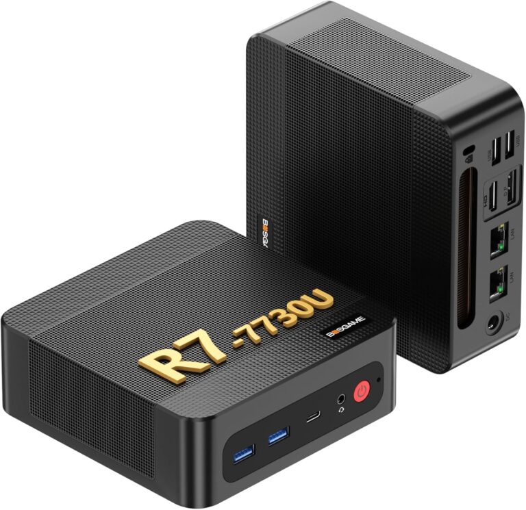 BOSGAME P4 Ultra Mini PC Ryzen 7 7730U 16GB DDR4 1TB PCIe SSD | 8C/16T, up to 4.5GHz, Dual 2.5G LAN, WiFi 6E & BT5.2, Triple 4K Display, Home Office & Gaming, Compact Desktop,Silent