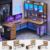 SEDETA L Shaped Gaming Desk with Drawers, L Shaped Computer Desk with Hutch and Storage Shelves, Gaming Desk with Pegboard, Led Lights, and Power Outlet, Home Office Desk, Corner Desk, Rustic Brown
