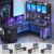 SEDETA L Shaped Gaming Desk with Drawers, L Shaped Computer Desk with Hutch and Storage Shelves, Gaming Desk with Pegboard, Led Lights, and Power Outlet, Home Office Desk, Corner Desk, Black